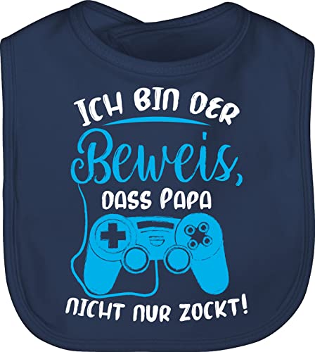 Baby Lätzchen - Geschenk zum Vatertag - Ich bin der Beweis, dass Papa nicht nur zockt blau weiß - Unisize - Navy Blau - papatagsgeschenk beweis babylatz vatertagsgeschenk das latz daddy laetzchen von Shirtracer