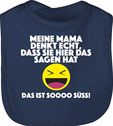 Baby Lätzchen - Sprüche - Emoticon - Meine Mama denkt echt, dass sie hier das sagen hat. Das ist soooo süß! - Unisize - Navy Blau - pullerparty geschenk junge lustige babysachen spruch echt von Shirtracer