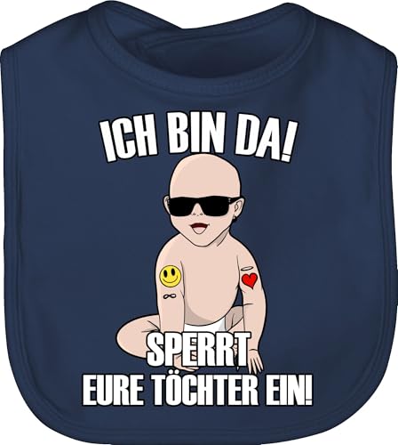 Baby Lätzchen - Sprüche - Ich bin da sperrt eure Töchter ein - Unisize - Navy Blau - lustige babysachen spruch weg latz babykleidung mit süßen sprüchen spruche baby-lätzchen von Shirtracer