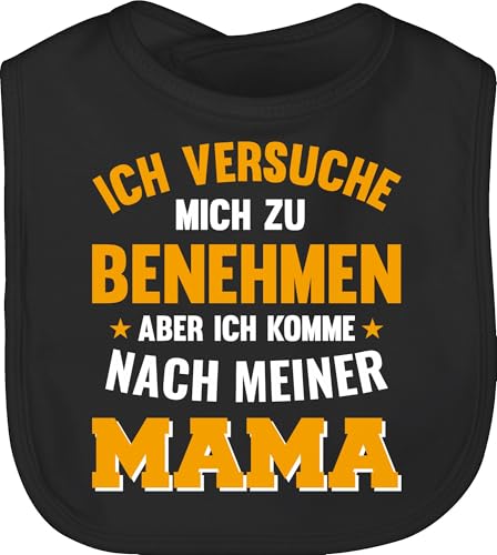 Baby Lätzchen - Sprüche - Ich versuche mich zu benehmen aber ich komme nach meiner Mama orange - Unisize - Schwarz - lustige babysachen spruch mutter kinderlatz babykleidung mit süßen sprüchen von Shirtracer