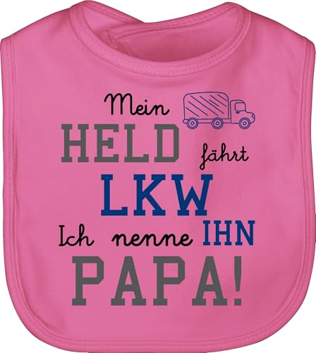 Shirtracer Baby Lätzchen - Sprüche - Mein Held fährt LKW - Unisize - Pink - lustige babysachen spruch dad latz babykleidung mit süßen sprüchen spruche papa schlabberlatz geschenke zur geburt von Shirtracer