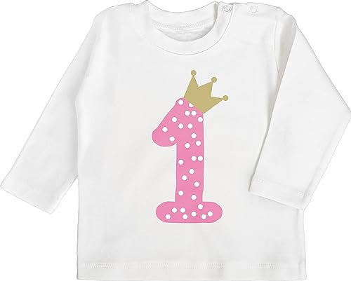 Shirtracer Baby Langarmshirt - 1. Geburtstag - Erster Krone Mädchen - 6/12 Monate - Weiß - 1 t Geschenk+für+einjähriges+Kind einjährige 1st Shirt t Outfit 1geburtstag erste Tshirt ich Bin Jahr von Shirtracer