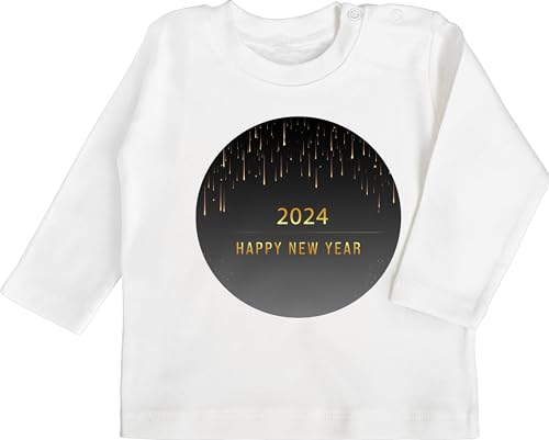 Baby Langarmshirt - Silvester - Goldregen 2024 Happy New Year - grau - 18/24 Monate - Weiß - neujahr Guten rutsch Sylvester Silvester, neues Jahr 2022 Years Party von Shirtracer