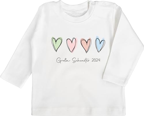 Baby Langarmshirt - Große Schwester 2024 Big Sister - 18/24 Monate - Weiß - Shirts sis Geschenk 2023 mädchen Schwestern Grosse Geschenke für große+Schwester+Geschenk verkünden Fuer Groesse von Shirtracer