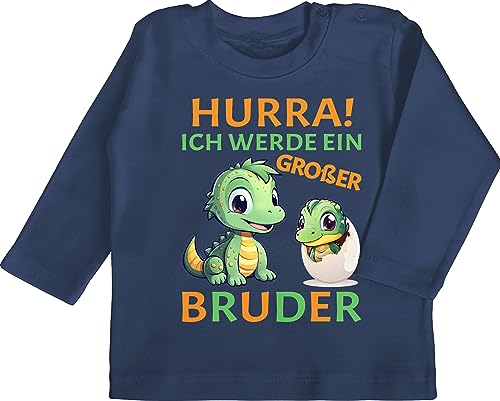 Baby Langarmshirt - Hurra endlich großer Bruder Dinos I Dino Geschenk Dinosaurier Brüder - 12/18 Monate - Navy Blau - Shirt gro er Brother werde Tshirt Langarmshirt+großer+Bruder Big bro von Shirtracer