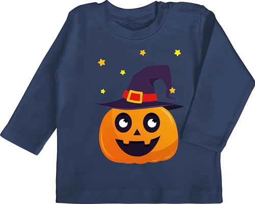 Baby Langarmshirt - Halloween - Babys - Süßer Kürbis Niedlich Pumpkin - 18/24 Monate - Navy Blau - Outfit Horror Shirt Haloween Happy Longsleeve Helloween Langarm halloeween jalloween Hallowen von Shirtracer
