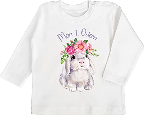 Shirtracer Baby Langarmshirt - Ostergeschenke - Mein 1. Ostern Hase Blumenkranz - 12/18 Monate - Weiß - osterartikel ostermotiven osterkleinigkeit Frohe 2023 osterhasen Hasen besondere kleinigkeit zu von Shirtracer