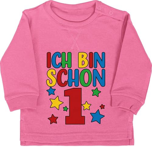 Shirtracer Baby Pullover Jungen Mädchen - 1. Geburtstag - Ich Bin Schon eins bunt - 12/18 Monate - Pink - geburtstagsshirt 1 einjährige Langarm Jahr 1geburtstag Sweater Pulli 1.Geburtstag Sweatshirt von Shirtracer