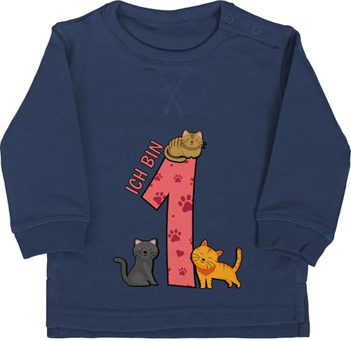 Baby Pullover Jungen Mädchen - 1. Geburtstag - Ich bin eins - 6/12 Monate - Navy Blau - geburtstagsshirt 1 einjährige first langarm jahr 1geburtstag ersten sweater pulli 1.geburtstag geburstags von Shirtracer