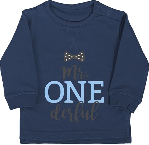 Baby Pullover Jungen Mädchen - 1. Geburtstag - Mr. One Derful - 12/18 Monate - Navy Blau - geburtstagsshirt 1 einjährige erste pulli jahr 1geburtstag first sweatshirt klamotten für 1.geburtstag von Shirtracer