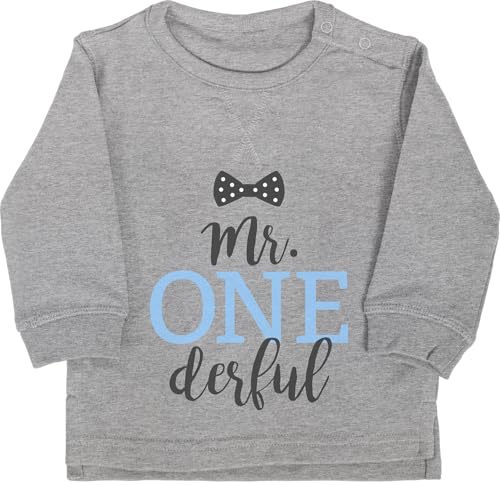 Shirtracer Baby Pullover Jungen Mädchen - 1. Geburtstag - Mr. One Derful - 12/18 Monate - Grau meliert - geburtstagsshirt 1 einjährige erste Pulli Jahr 1geburtstag First Sweatshirt Klamotten für von Shirtracer