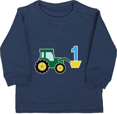 Shirtracer Baby Pullover Jungen Mädchen - 1. Geburtstag - Traktor Ernster - 12/18 Monate - Navy Blau - geburtstagsshirt 1 einjährige ich Bin Sweatshirt Jahr 1geburtstag zum babyerstausstaung Pulli von Shirtracer