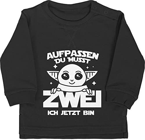 Baby Pullover Jungen Mädchen - 2. Geburtstag - Aufpassen du musst zwei ich jetzt bin Parodie weiß - 18/24 Monate - Schwarz - geburtstagsshirt 2 jahre junge langarm 2, oberteil pulli zweijährige von Shirtracer