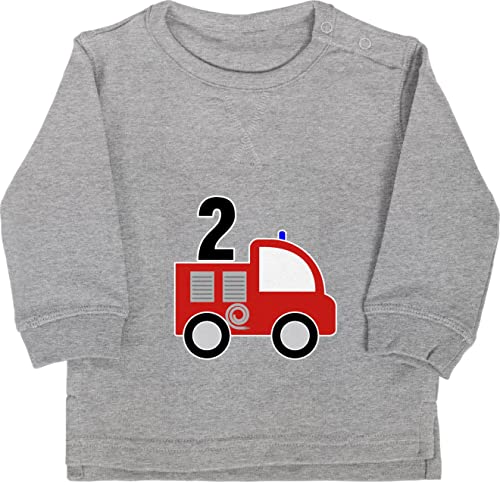 Baby Pullover Jungen Mädchen - 2. Geburtstag - Feuerwehr Zweiter - 18/24 Monate - Grau meliert - kindergeburtstag sweatshirt 2 jahre zwei langarm pulli zweijährige geburtstagspullover 2.geburtstag von Shirtracer