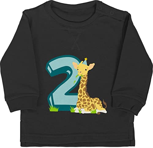 Shirtracer Baby Pullover Jungen Mädchen - 2. Geburtstag - Giraffe Zwei - 18/24 Monate - Schwarz - 2 Jahre Bin Years Geschenke für jährige zum 2ter Geschenk Birthday jähriger jährigen Kindergeburtstag von Shirtracer