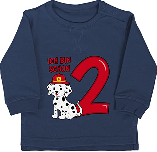 Shirtracer Baby Pullover Jungen Mädchen - 2. Geburtstag - Ich Bin Schon Zwei Feuerwehr Hund - 18/24 Monate - Navy Blau - geburtstagspullover 2 zweiter Langarm Pulli Two Sweatshirt Jahre zweijährige von Shirtracer