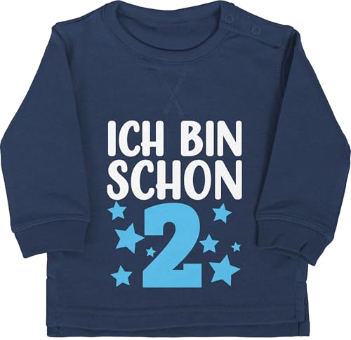 Shirtracer Baby Pullover Jungen Mädchen - 2. Geburtstag - Ich Bin Schon Zwei mit Sternen weiß/blau - 12/18 Monate - Navy Blau - geburtstagsshirt Langarm 2 Jahre 2.Geburtstag Pulli Junge zweijährige von Shirtracer