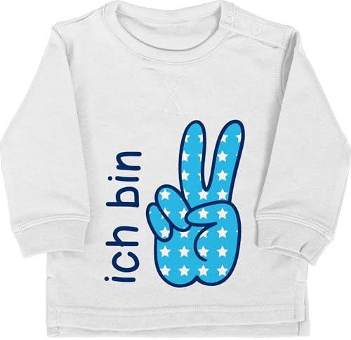 Shirtracer Baby Pullover Jungen Mädchen - 2. Geburtstag - Ich Bin Zwei Zeichensprache blau - 18/24 Monate - Grau meliert - geburtstagsshirt 2 Jahre Langarm Pulli 2.Geburtstag jetzt Sweatshirt Junge von Shirtracer