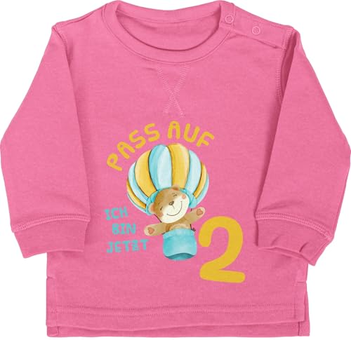 Shirtracer Baby Pullover Jungen Mädchen - 2. Geburtstag - Pass auf ich Bin jetzt Zwei Bär Heißluftballon - 18/24 Monate - Pink - geburtstagsshirt Langarm 2 Jahre 2.Geburtstag Pulli Junge zweijährige von Shirtracer