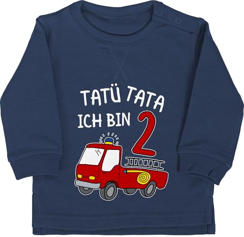 Shirtracer Baby Pullover Jungen Mädchen - 2. Geburtstag - Tatü Tata Ich Bin Zwei Feuerwehrauto - 18/24 Monate - Navy Blau - geburtstagsshirt 2 Jahre Pulli 2.Geburtstag 2jahre Langarm Feuerwehr Junge von Shirtracer
