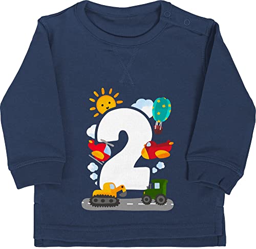 Shirtracer Baby Pullover Jungen Mädchen - 2. Geburtstag - Zwei - Aquarell Fahrzeuge - 18/24 Monate - Navy Blau - geburtstagspullover 2 Jahre 2.Geburtstag Pulli zweijährige Kindergeburtstag Sweatshirt von Shirtracer