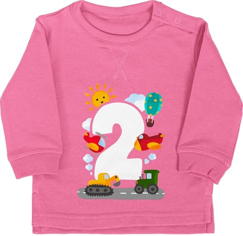 Shirtracer Baby Pullover Jungen Mädchen - 2. Geburtstag - Zwei - Aquarell Fahrzeuge - 18/24 Monate - Pink - geburtstagsshirt Langarm 2 Jahre 2.Geburtstag Pulli Junge zweijährige Sweatshirt von Shirtracer