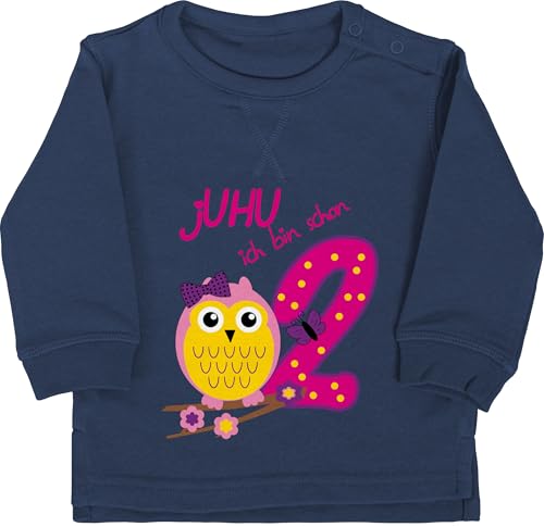 Baby Pullover Jungen Mädchen - 2. Geburtstag - jUHU ich bin schon zwei - 18/24 Monate - Navy Blau - kleidung für 2 jährige pulli jahre 2.geburtstag eulen langarm geburtstagsshirt zweijährige von Shirtracer