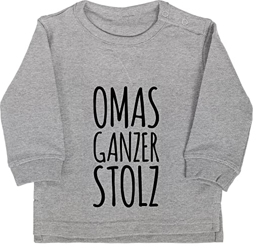 Baby Pullover Jungen Mädchen - Strampler & Junge - Omas ganzer Stolz - 12/18 Monate - Grau meliert - oma baby-kleidung enkelkind langarm grandma babykleidung liebling von Shirtracer