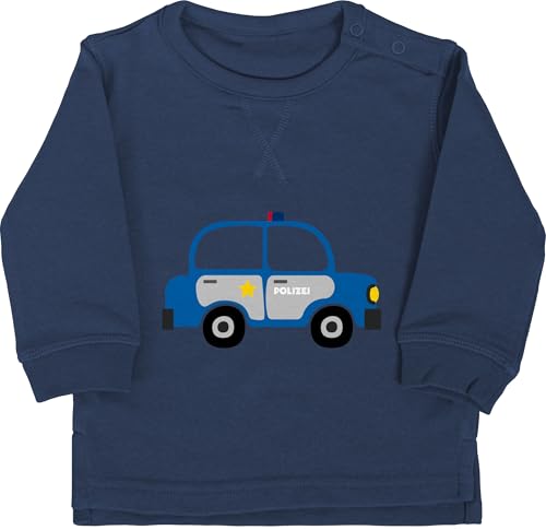 Baby Pullover Jungen Mädchen - Bagger Traktor und Co. - Polizei Auto - 12/18 Monate - Navy Blau - Fahrzeuge Polizist Pulli flugzeugen Polizisten polizeiauto von Shirtracer