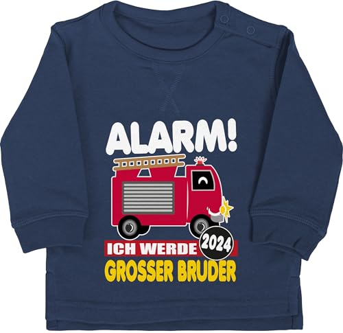 Baby Pullover Jungen Mädchen - Großer Bruder 2024 Feuerwehrauto - 12/18 Monate - Navy Blau - für brüder Langarm Big Brother ich werde Feuerwehr Babykleidung Grosse groser Pulli grosser Geschenk von Shirtracer