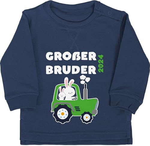 Baby Pullover Jungen Mädchen - - Großer Bruder 2024 Traktor Hasen - 18/24 Monate - Navy Blau - großen brüder bro Pulli Big Brother groser Sweatshirt Geschenke grosser Grosse ich werde von Shirtracer