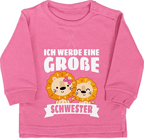 Baby Pullover Jungen Mädchen - Geschwister Bruder und - Ich werde eine große Schwester mit Löwen - weiß - 18/24 Monate - Pink - schwesterngeschenk sister langarm geschwisteroutfitset sis pulli von Shirtracer