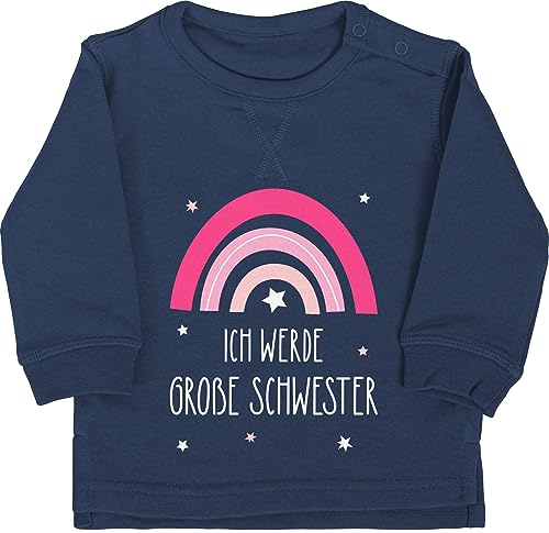 Baby Pullover Jungen Mädchen - Ich werde große Schwester - Regenbogen - Grosse Schwester - 18/24 Monate - Navy Blau - Big Sister 2024 Oberteil sis Geschenk Langarm Schwestern Pulli von Shirtracer