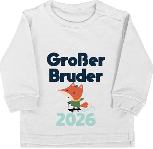 Baby Pullover Jungen Mädchen - Großer Bruder 2026 Fuchs - 12/18 Monate - Grau meliert - 2024 Brother bro Langarm grosser große brüder Big Sweater Bruder du wirst Pulli Geschenk für großen von Shirtracer