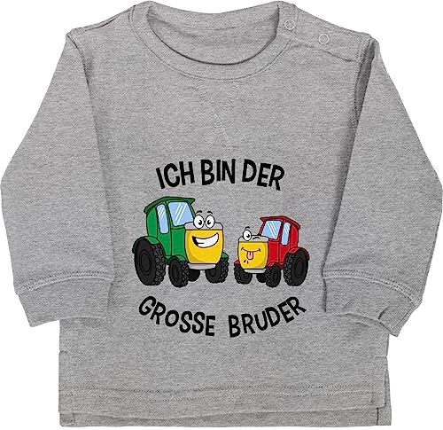 Baby Pullover Jungen Mädchen - Großer - Ich Bin der Grosse Bruder Traktor - 18/24 Monate - Grau meliert - Big Brother brüder Sweatshirt 2024 große trecker Geschenke Traktoren grosser für den von Shirtracer