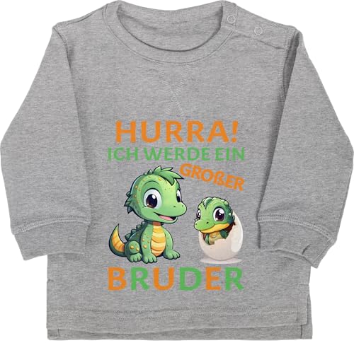 Shirtracer Baby Pullover Jungen Mädchen - Hurra endlich großer Bruder Dinos I Dino Geschenk Dinosaurier Brüder - 12/18 Monate - Grau meliert - 2024 Brother werde Langarm grosser Big bro Bald Pulli von Shirtracer