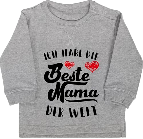 Shirtracer Baby Pullover Jungen Mädchen - Ich Habe die Beste Mama der Welt I Mama Geschenk - 18/24 Monate - Grau meliert - muddi coolmama Babykleidung Mamas Best mom Pulli Mutter super Mum Oberteil von Shirtracer