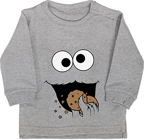 Baby Pullover Jungen Mädchen - Karneval & Fasching - Keks-Monster - 12/18 Monate - Grau meliert - karnevall keksmonster fashing keks monster karmeval krümelmoster faschings- cookiemonster karnival von Shirtracer