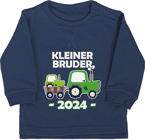 Shirtracer Baby Pullover Jungen Mädchen - Kleiner Bruder 2024 Traktor - 6/12 Monate - Navy Blau - Little Brother 2023 Pulli Geschenk kleinen Babykleidung bro Langarm brüder Sweatshirt kleine von Shirtracer