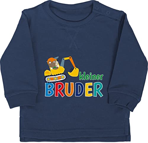 Shirtracer Baby Pullover Jungen Mädchen - Kleiner Bruder Bagger - 12/18 Monate - Navy Blau - Little Brother Lil bro Pulli kleine kleinen Geschenk Geschwisterliebe brüder 2024 von Shirtracer