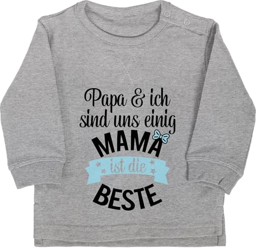 Baby Pullover Jungen Mädchen - Mama ist die Beste I Mama Geschenk Muttertag - 6/12 Monate - Grau meliert - muddi mom pulli mamas coolmama sweatshirt mutter best mum muttertagsgeschenk mommy mami von Shirtracer