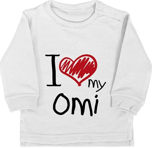 Shirtracer Baby Pullover Jungen Mädchen - Oma - I Love My Omi I - 18/24 Monate - Grau meliert - Babykleidung Pulli Baby-Kleidung Langarm von Shirtracer