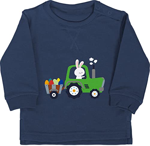 Baby Pullover Jungen Mädchen - Ostergeschenke - Traktor Hase Ostereier I Ostern I Trecker Osterhase - 6/12 Monate - Navy Blau - osterkleidung Junge osterpullover Easter Ei Pulli Sweatshirt Outfit von Shirtracer
