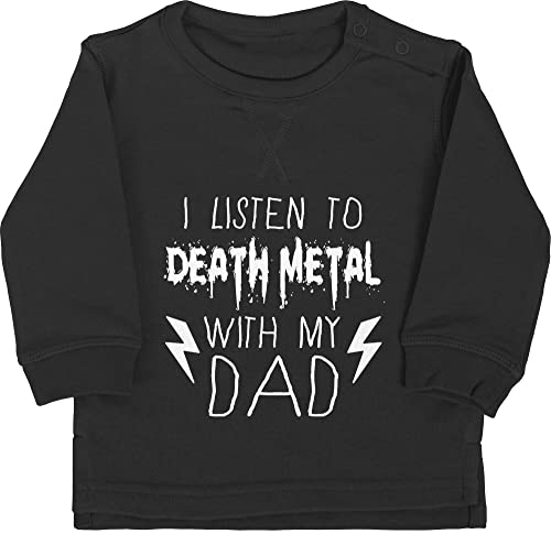 Baby Pullover Jungen Mädchen - Sprüche - I Listen to Death Metal with My dad weiß - 12/18 Monate - Schwarz - Babygeschenk lustig Spruch mit sprüchen Drauf Aufschrift lustige babygeschenke von Shirtracer