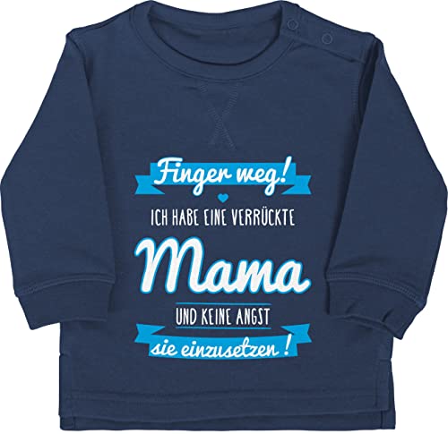 Baby Pullover Jungen Mädchen - Sprüche - ich habe eine verrückte Mama blau - 12/18 Monate - Navy Blau - babygeschenke lustig mit coolem spruch sprüche. lustige witzige sprüchen drauf babysachen von Shirtracer