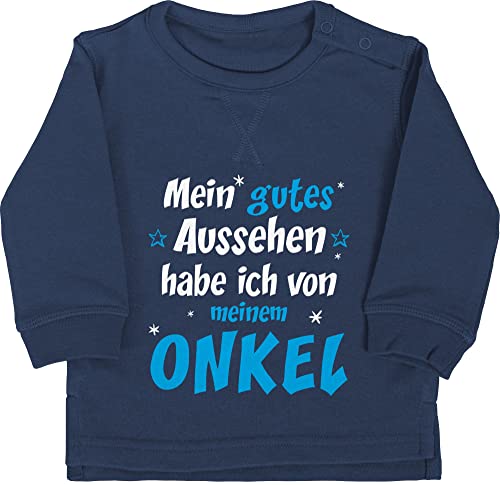 Shirtracer Baby Pullover Jungen Mädchen - Sprüche - Onkel Spruch - Mein gutes Aussehen Habe ich von Meinem Onkel - 12/18 Monate - Navy Blau - babysachen mit sprüchen Pulli lustige witzige coolem für von Shirtracer