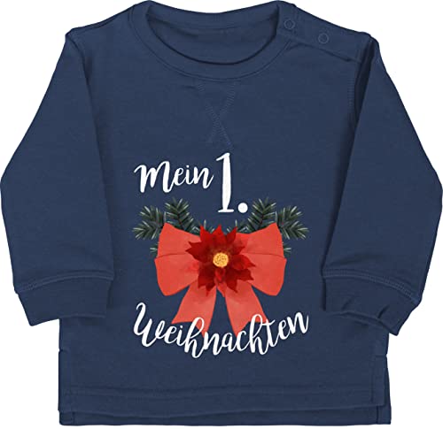 Shirtracer Baby Pullover Jungen Mädchen - Geschenke Christmas - Mein erstes Weihnachten - Wasserfarben - Weiß - Schleife - 6/12 Monate - Navy Blau Outfit weihnachtskleinigkeit von Shirtracer