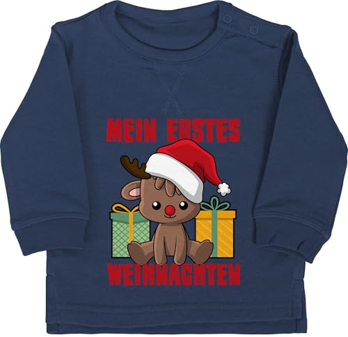 Baby Pullover Jungen Mädchen - Geschenke Christmas - Mein erstes Weihnachten mit Rentier - 6/12 Monate - Navy Blau - weihnachtspulli Outfit weihnachtsmotiv Xmas Sweater rentierpullover Clothes von Shirtracer