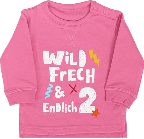 Shirtracer Baby Pullover Jungen Mädchen - Wild frech und endlich 2 I Zwei Jahre wunderbar I 2. Geburtstag I Zweiter Geburtstag I 2 Geburtstag - 18/24 Monate - Pink - Pulli 2.Geburtstag Bin Langarm von Shirtracer