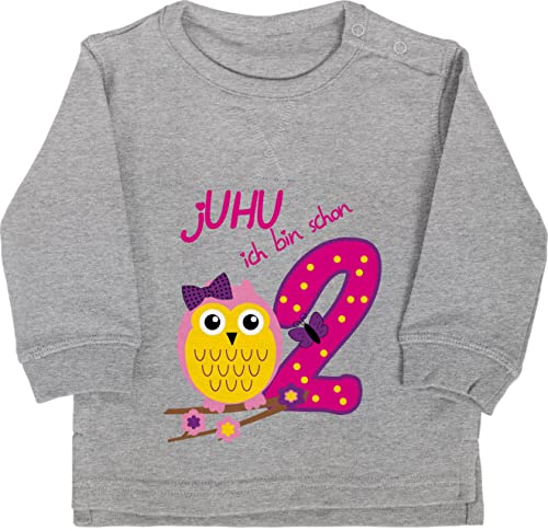 Shirtracer Baby Pullover Jungen Mädchen - 2. Geburtstag - jUHU ich Bin Schon Zwei - 18/24 Monate - Grau meliert - 2 jährigen Pulli Jahre geburtstagsshirt Junge Langarm 2, jetzt Babykleidung von Shirtracer